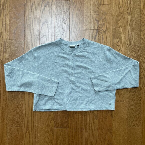 Aritzia Sunday Best Crop Long Sleeve Waffle Gray 2XS - Picture 1 of 3
